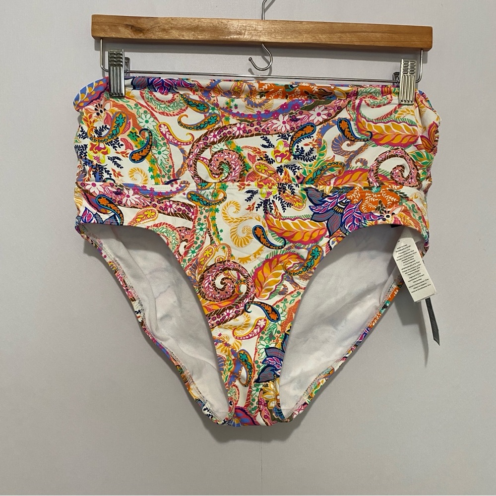 Lauren Ralph Lauren High Waist Bikini Bottom L Paisley Print Swim NWT